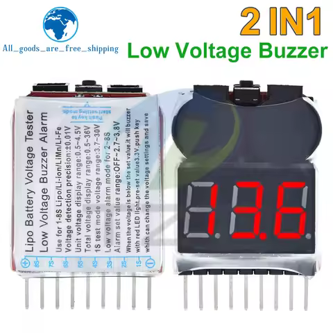 TZT 1/3pcs 1-8S Lipo/Li-ion/Fe RC helicopter airplane boat etc Battery Voltage 2 IN1 Tester Low Volt