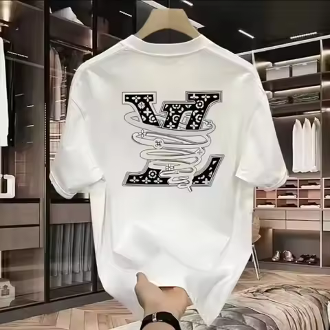 2026 new Cotton printed short-sleeved round-neck high-neck T-shirt suitable for both men and women L