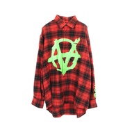 【สินค้ามือสอง】 เวเทมมองส์ VETEMENTS เสื้อเชิ้ตผ้าแฟลนเนลลายสก๊อตพิมพ์ลาย Anarchy รุ่น UE52SH800R สีแ