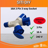 3-Way 16A AMP Plug 3 Pin 240V | Waterproof Industrial Multiple Outlet Socket