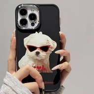 Casing for iPhone 12 13Promax 15Promax 7plus 8 7 8plus 6plus 14 15 X XR XS MAX 12Promax 11Promax 11 Wearing Sunglasses Puppy Metal Photo Frame Shockproof Soft Case