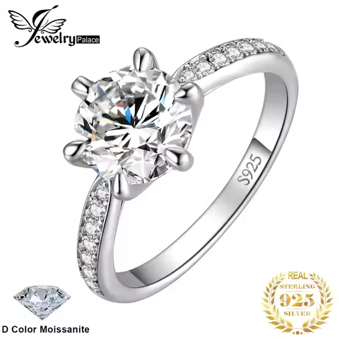 JewelryPalace Moissanite D Color 0.5ct 1ct 1.5ct 2ct 3ct Round S925 Sterling Silver Wedding Engageme