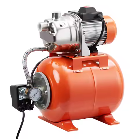 3/4 HP Shallow Well Pump with Pressure Tank, Stainless Steel, 115V Irrigation Pump, Auto Water Boost