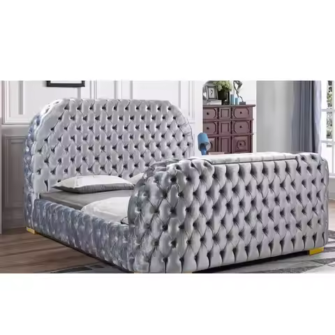 # Royal Full Size Bed Frame Super King Size Circle Beds Velvet Tufted Smart Wooden TV Bed