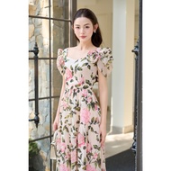 Đầm Maxi Elora Dáng Xoè Dài Đầm Hoa Nhún Hai Tầng SHES BACK S63L25H010