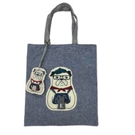 Kusuguru Japan眼鏡貓 手提包 萬用手提雜誌包 贈同款立體掛飾 藍