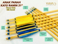 YUSUF 3pcs Tradisional Arrow Kayu Bulu Itik Serati Anak Panah Duck Feather Wood Handmade Traditional