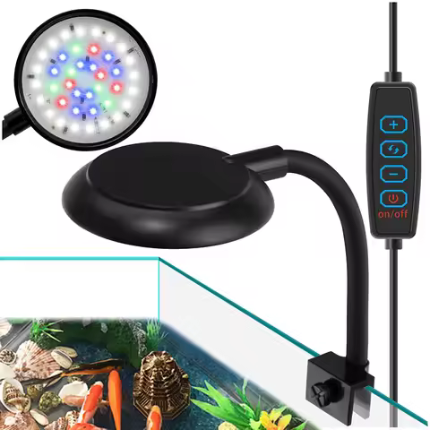 Mini Clip On Aquarium Light 7W Dimmable Small Fish Tank Light USB Moving Lamp with White Red Blue Gr