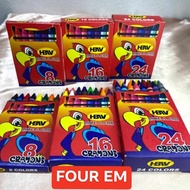 1 BOX HBW CRAYONS ( 8colors, 16colors, 24colors)/NON-TOXIC/SOLD PER BOX