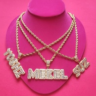 Grandbling Customized Letters Pendant Iced Out Zircon Letters Nekclace with Rope Chain Choker for Wo