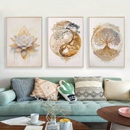 2D Flats 3pcs Bohemian Style Golden For Loftus Tree Of Life Pattern Poster Print On Canvas Drawing A