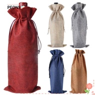 PEONIES 3Pcs Drawstring Linen Bag, Packaging Pouch Wine Bottle Cover,  Washable Gift Champagne Wine Bottle Bag Wedding Christmas Party