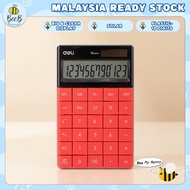Deli Kalkulator Calculator 1589 Red 12 Digits Dual Power Electronic Calculator Compact School Office