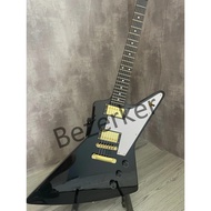 Explorer Black Electric Guitar Perkakasan Emas Hh Pickup Badan Mahoni