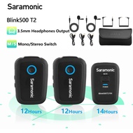 Saramonic Blink500T2 Wireless Microphone Set Lavalier Dual Transmitter &amp; 1 Receiver Lapel Mic For Vlog Streaming YouTube For iPhone iPad Android DSLR Camera Smartphone Tablet328ft Range(100M) Rechargeable(12 Hrs Working Time)