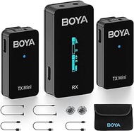 BOYA BY-XM6-S2 Mini OLED Wireless Lavalier Microphone,Dual-Channel Lapel Mic with Mono/Stero &amp; Gain Compatible with Camera/Smartphone YouTube Vlog Live Stream Podcast Interview