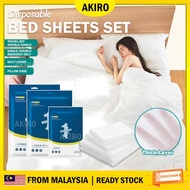 (Crazy Sales) AKIRO Travel Disposable Bed Sheets Set Hotel Pillow Cover Quilt Cover One Time Use Bed