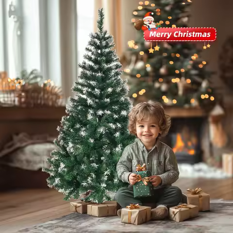 4 FT Artificial Christmas Tree, Xmas Tree With 300 Realistic Branch Tips And Metal Stand, Snow Flock