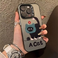 New Minimalist and Cute Black Cat Pattern Phone Case Compatible for IPhone 11 12 13 Pro Max 14 15 7 8 Plus SE 2020 XR X/XS Max Silicone Case Anti Drop Metal Button