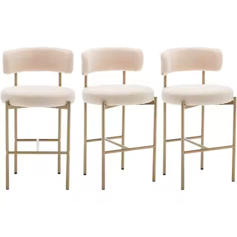 Bar Stools Set of 3, 26" Modern Counter Stools with Backs, Beige Upholstered Barstools for Kitchen I