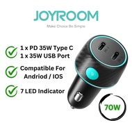 JOYROOM 70W PD Car Charger Type C Fast Charging Kepala Charger Type C Adapter Kepala Charge Kereta