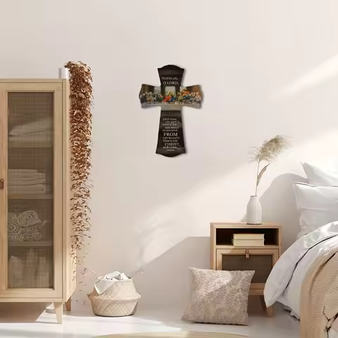 1pc Last Supper Scene Distressed Christian Cross Wall Sign, Biblical Verse Wooden Plaque Wall Sign, 