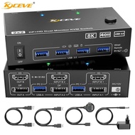 8K KVM Switch 2 PC 2 Monitors,KCEVE Display Port + HDMI Dual Monitor KVM Switch for 2 PC Share 2 Mon