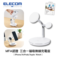 ELECOM - MfA認證 三合一 磁吸無線充電座｜iPhone/AirPods/Apple Watch