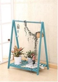 實木折疊花盆花架子（單件ZM004復古藍 鞦韆架（長73CM，寬42CM，高92CM）