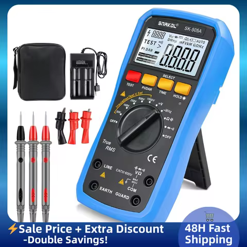 SK-505A 2-in-1 Digital Insulation Resistance Tester + Multimeter 50V-1000V/20GΩ Ω/Cap/Continuity PI/