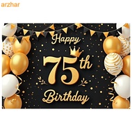150×100cm Black Gold 75th Birthday Backdrop, Black Confetti Crown Balloon Polyester Background, 75 Y