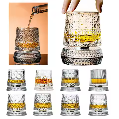 Rotating Whiskey Glass,Fashion Whiskey Glasses, Glassware For Bourbon, Gin, Voldka, Brandy For Cockt