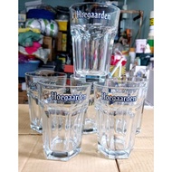 Set of 6 thick transparent glass cups 330ml (Hoegaarden gift)