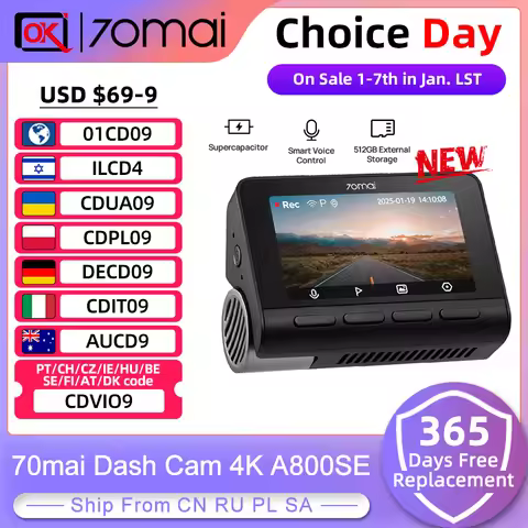 70mai 4K Dash Cam A800SE Upgraded Version of 70mai A800S Voice Control Supercapatior GPS ADAS Car DV