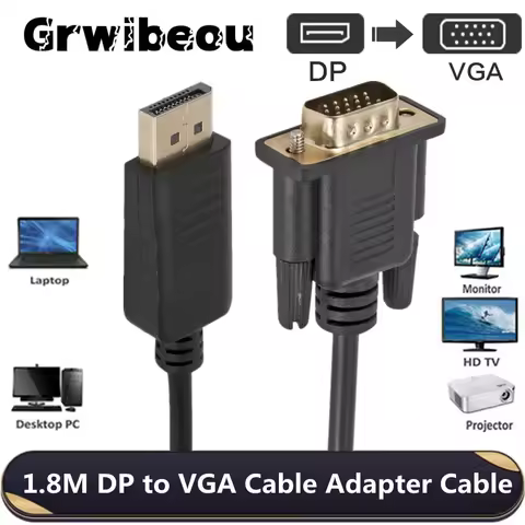 Grwibeou 1080P DisplayPort DP To VGA 1.8m Cable Male to Male Displayport VGA Connection Adapter for 