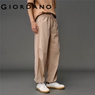 GIORDANO MEN Woven Cargo Pants with Elastic Waist, Knee Pleats, Cuffed Ankles & Brand Print 12115009