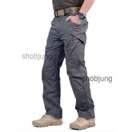 กางเกง ขายาว [ ผ้าตาราง ] Tactical ผู้ชาย Military Tactical Cargo สำหรับ SWAT กางเกงทหาร น้ำหนักเบาแห้งสบายๆ( สีเทาเข้ม ) IX9