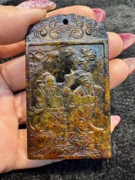 清代和田玉和合二仙牌