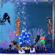 cc Aquarium Decoration Resin Figurine Diver with Floating  Fish for Tank Orname