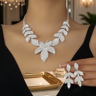 Sparkling Maple Leaf Rhinestone Necklace and Earring Jewelry Set