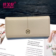 Pure Cowhide Long Thin Wallet Multi-Card Large Currency Mobile Phone Bag Versatile Womens Handbag El