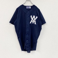 MIZUNO短袖棒球衫，藏藍色，L碼，古著。