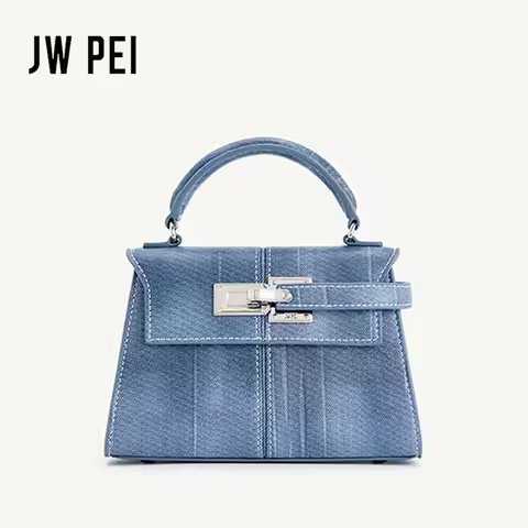 JW PEI Women's Handbag Elise Designer Fashion Denim Blue Tote Bag Small Square Crossbody Bag Premium