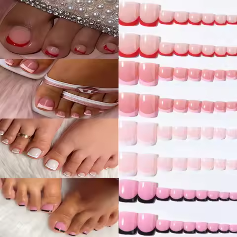 96PCS French Tips Press on Toenails Press ons Nail Square Acrylic Press on Toes Nail Tips Artificial