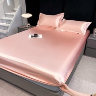 3 IN 1 Silk Fitted BedSheet Set with Pillow Smooth Cooling Sensation Bedsheet Cover Set