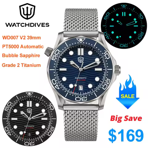 Watchdives WD007 V2 Grade 2 Titanium 39mm Mechanical Watch PT500 Automatic Domed Sapphire Luminous 2
