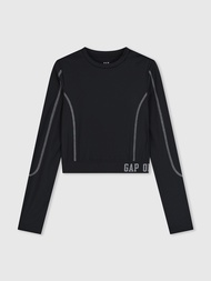女裝|Logo印花圓領長袖T恤 GapFit系列-黑色