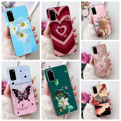 For Samsung S20 Case Clear Cute Cat Fashion Flowers Funny Painted Back Cover For Samsung Galaxy S20