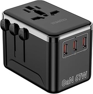 MeeGoo GaN International Travel Adapter with AC Outlet & 67W 4-Port Fast Charger, Universal All-in-O