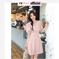 DX517 - Pink Flare Dress with Puff Sleeve Belt